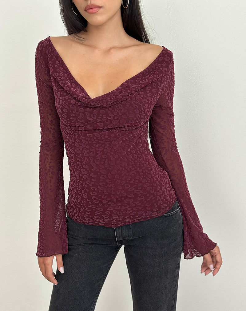 Immagine di Trivedi Top a maniche lunghe in Flock Mini Leopard Plum