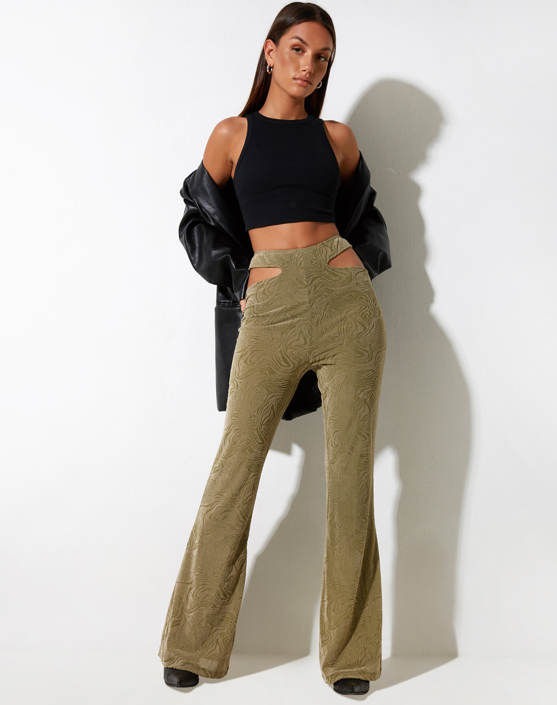 IMMAGINE DEI pantaloni flare in misto animalier oliva
