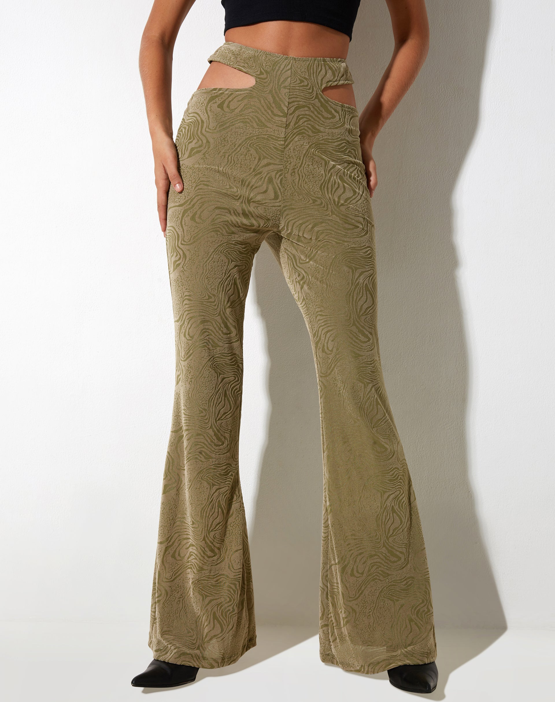 IMMAGINE DEI pantaloni flare in misto animalier oliva