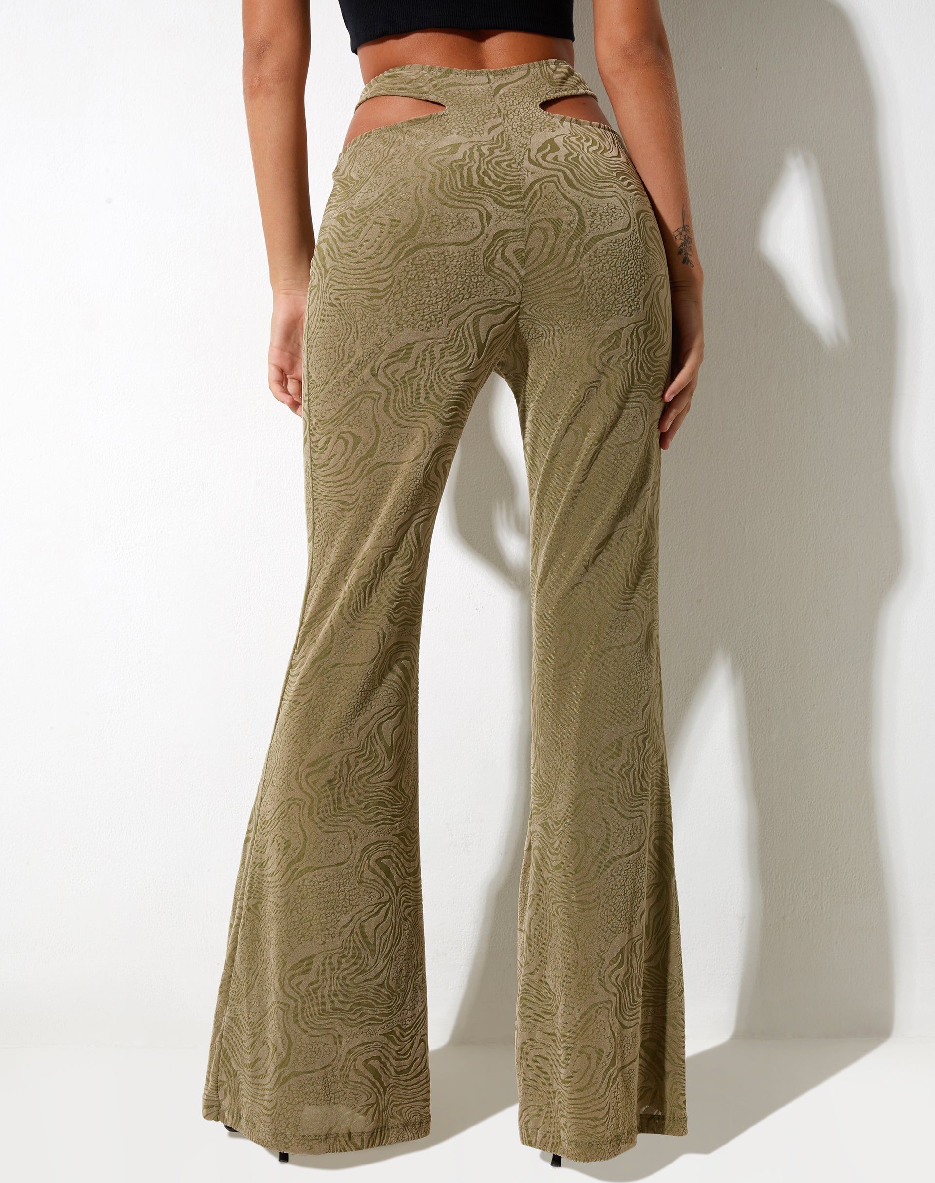 IMMAGINE DEI pantaloni flare in misto animalier oliva