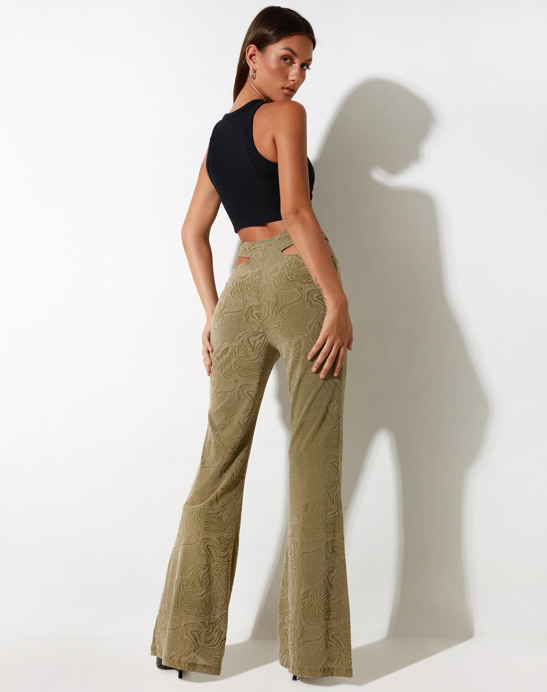 IMMAGINE DEI pantaloni flare in misto animalier oliva