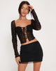 Immagine di Tura Crop Top a maniche lunghe in maglia flock nero
