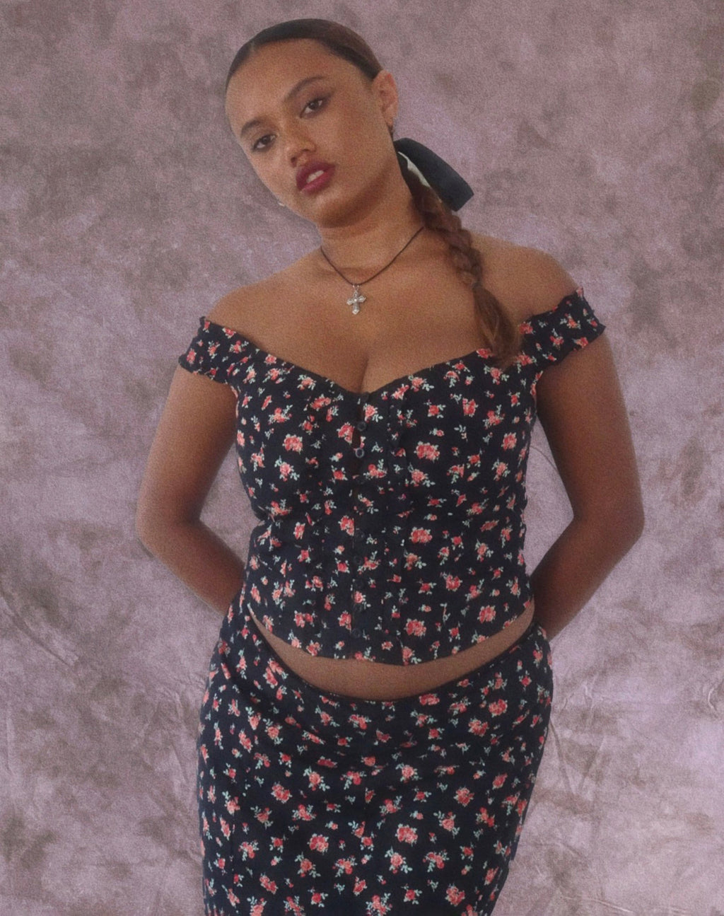 Uhuy Bardot Crop Top in Flowing Rose Nero