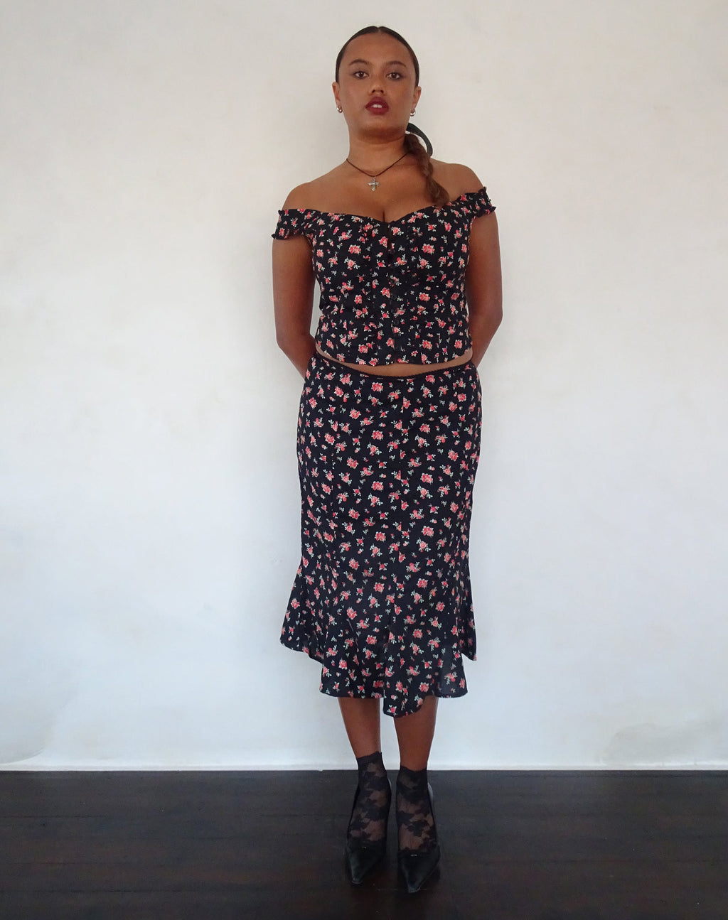 Uhuy Bardot Crop Top in Flowing Rose Nero