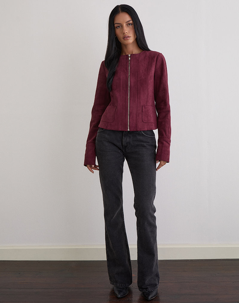 Giacca Ukiyo in finto camoscio bordeaux