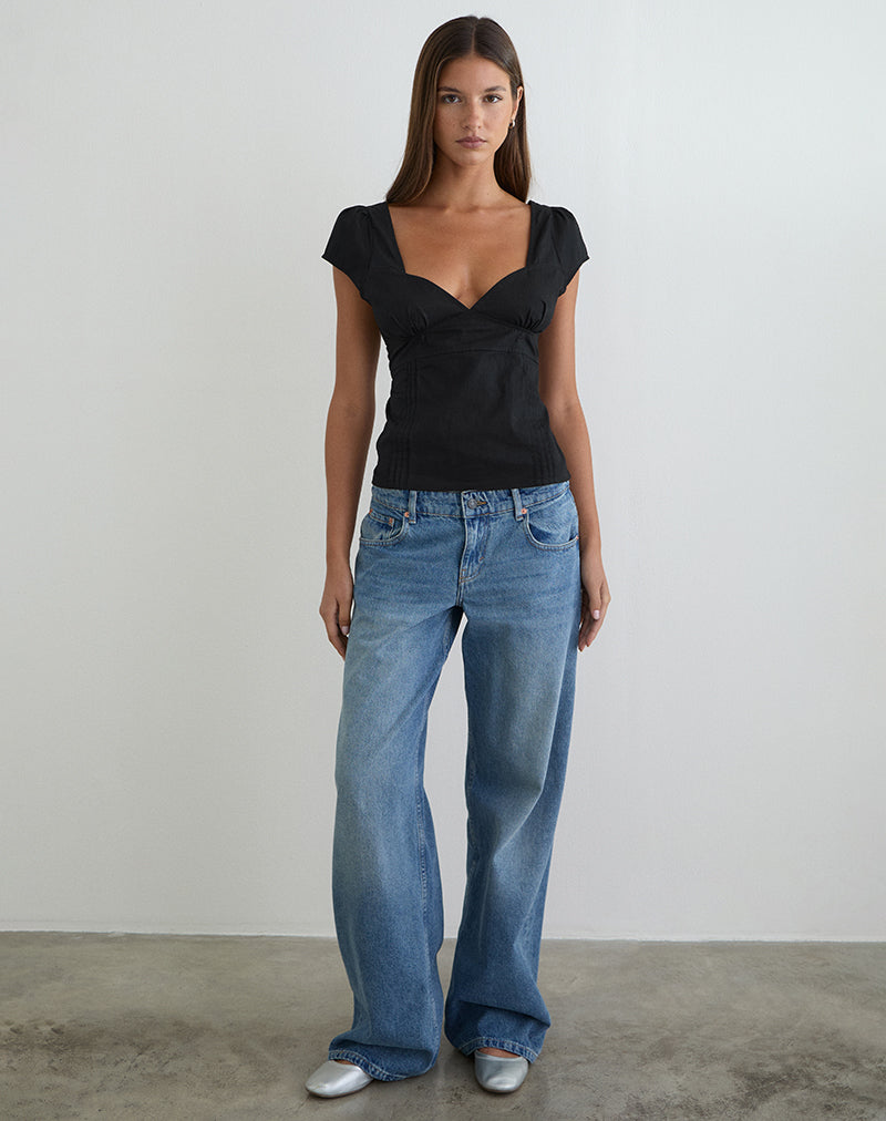 Immagine del top corsetto con maniche ad aletta Uliva in popeline nero