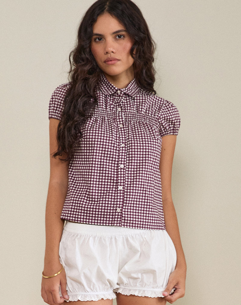 Ulsan - Camicia aderente in Mini Gingham Vino