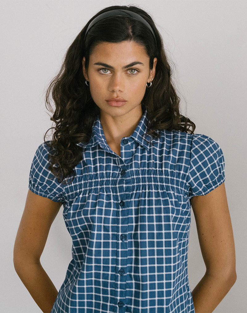 Ulsan - Camicia aderente in popeline tartan blu
