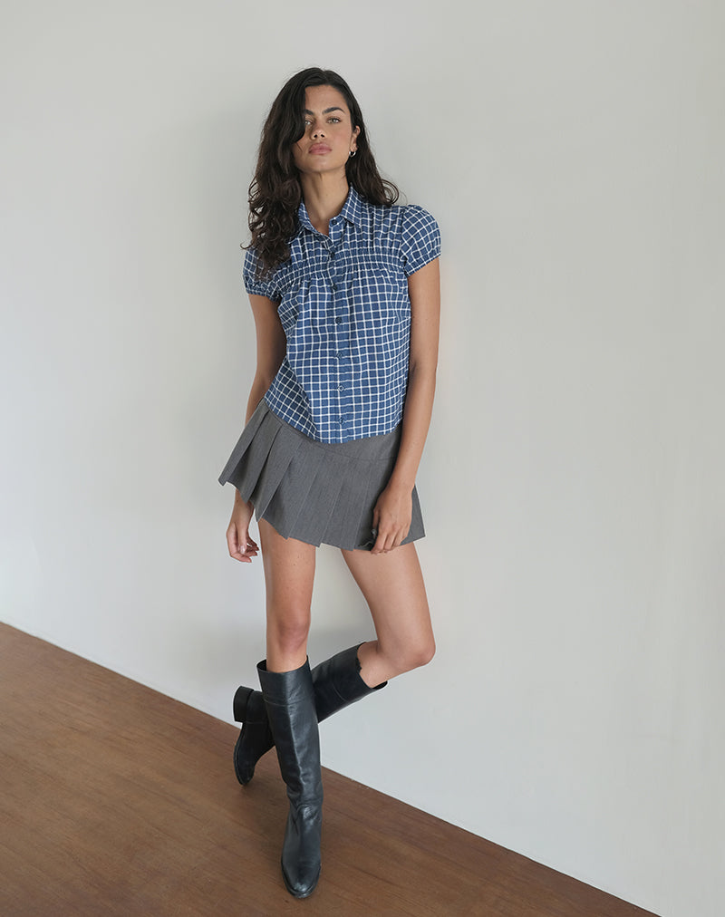 Immagine di Ulsan - Camicia aderente in popeline tartan marino