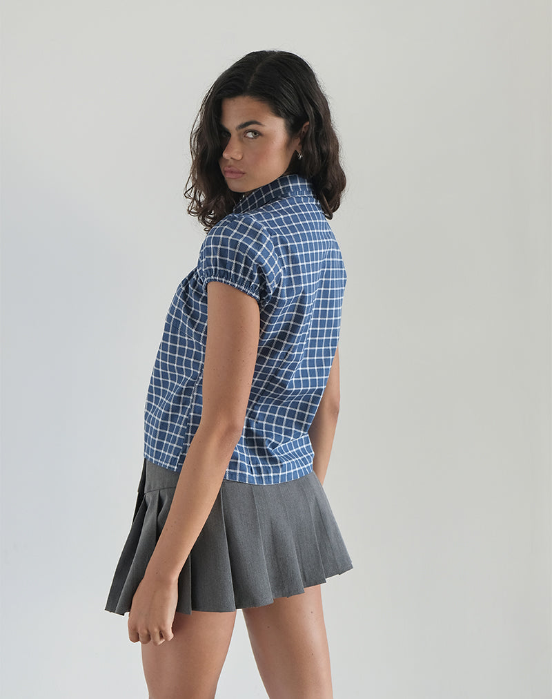 Immagine di Ulsan - Camicia aderente in popeline tartan marino