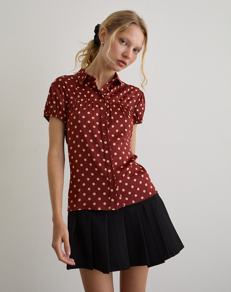 Ulsan - Camicia aderente rosso bruciato con stampa a pois