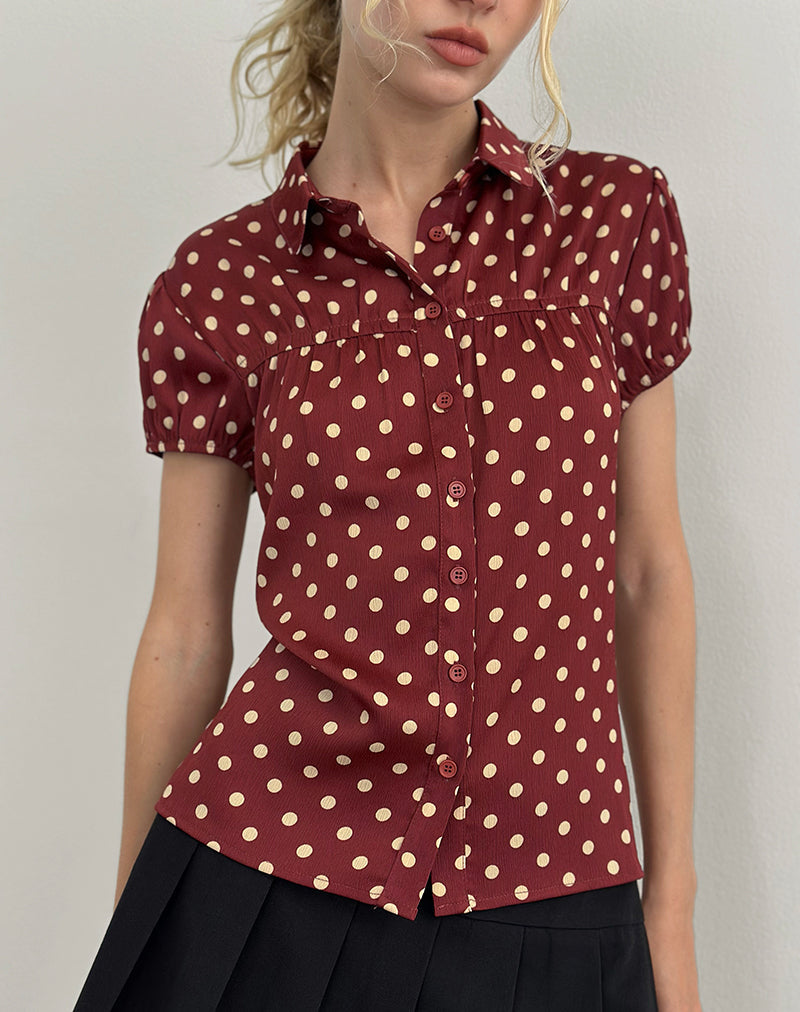 Ulsan - Camicia aderente rosso bruciato con stampa a pois