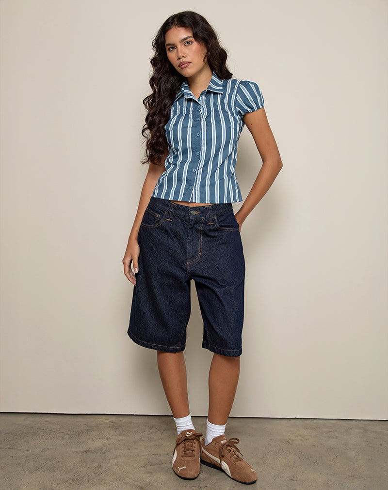 Ulsan - Camicia aderente in popeline a righe formali - Navy