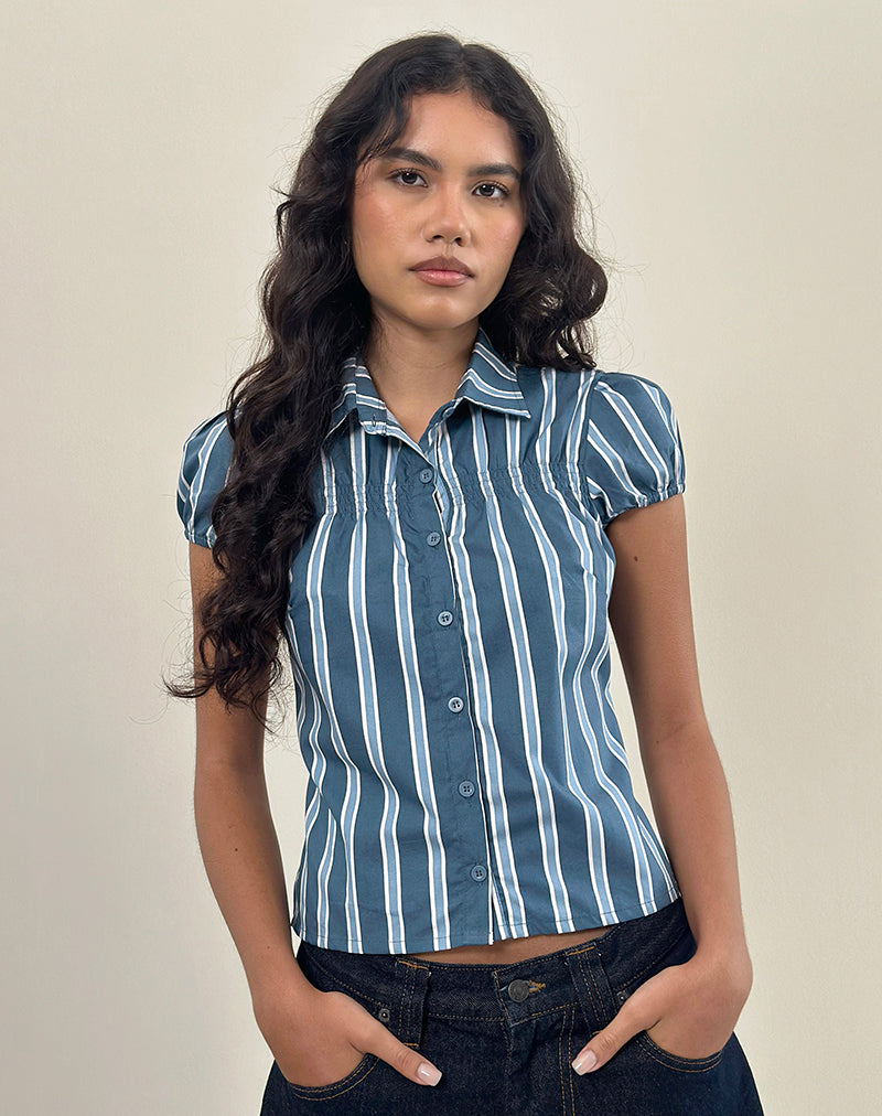 Ulsan - Camicia aderente in popeline a righe formali - Navy
