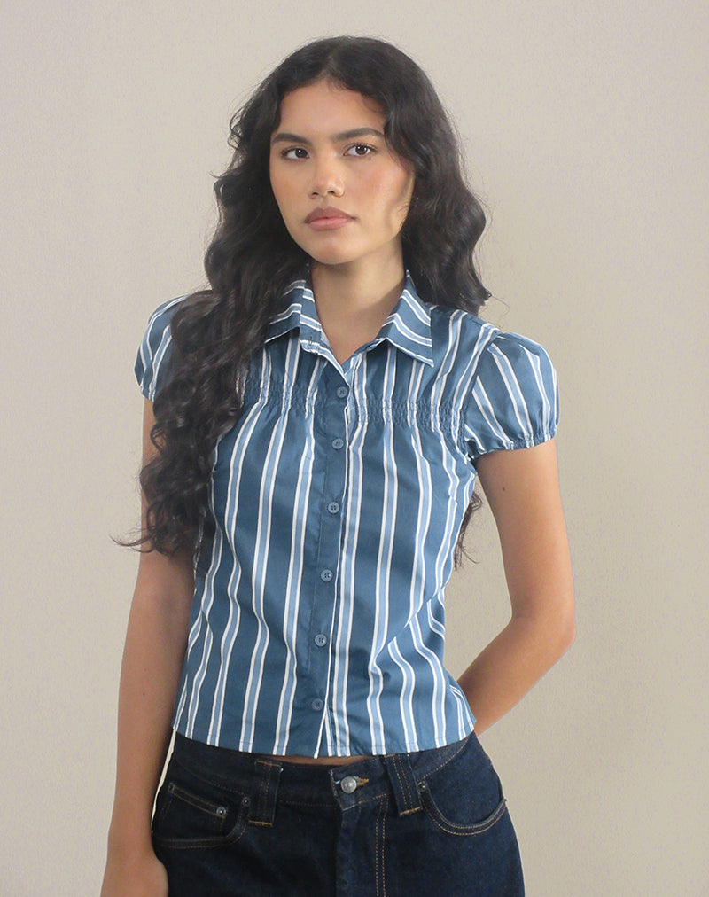 Immagine di Ulsan Camicia aderente in Popeline a righe formali Navy