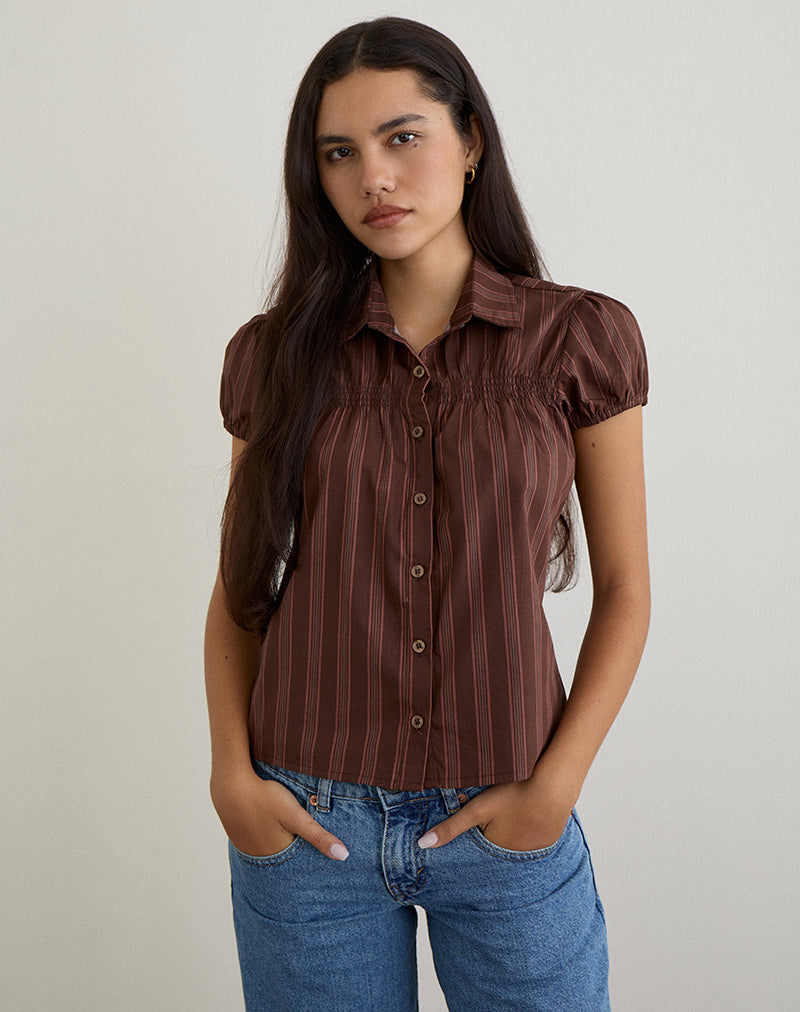 Camicia Ulsan in popeline a righe marrone