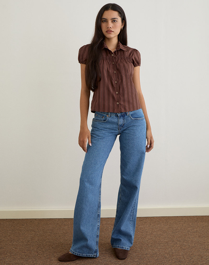 Camicia Ulsan in popeline a righe marrone