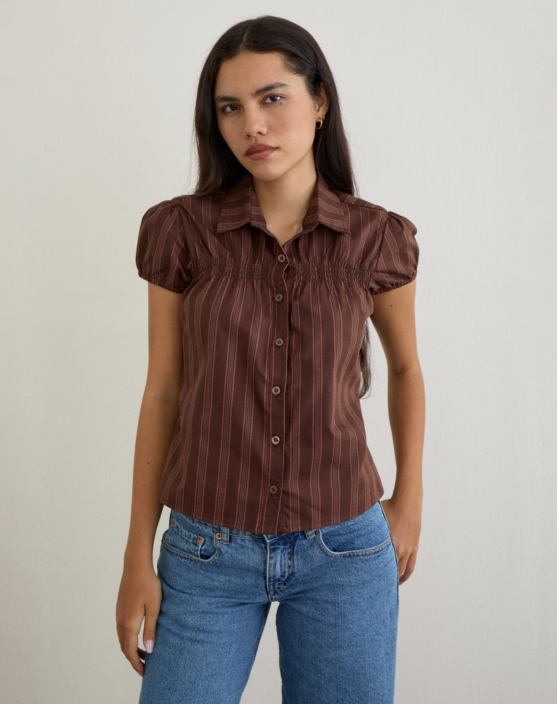 Immagine della camicia Ulsan in popeline a righe marrone