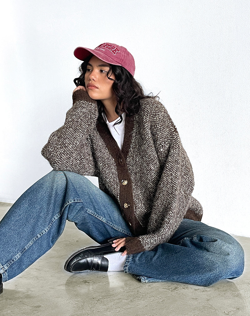 Immagine di Ura Cardigan oversize in maglia marrone e crema