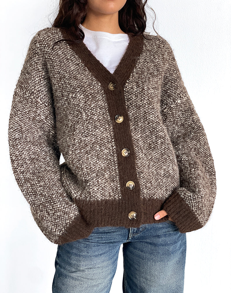 Immagine di Ura Cardigan oversize in maglia marrone e crema