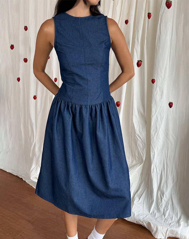 Maxi abito Uretta in denim indaco