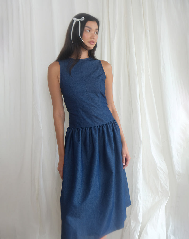 Maxi abito Uretta in denim indaco