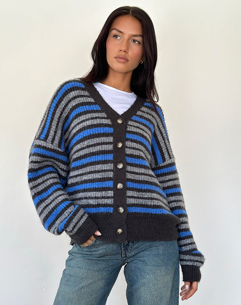 Cardigan Uriela a righe grigio chiaro e grigio blu