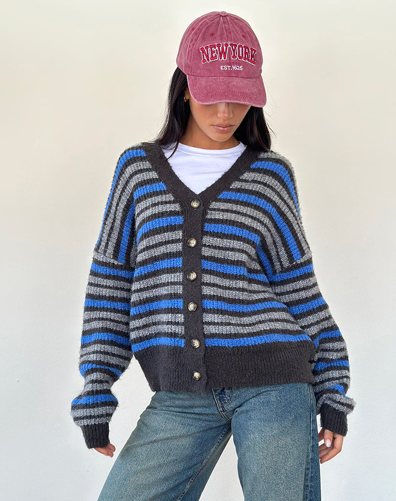 Immagine del cardigan Uriela a righe grigio chiaro e blu