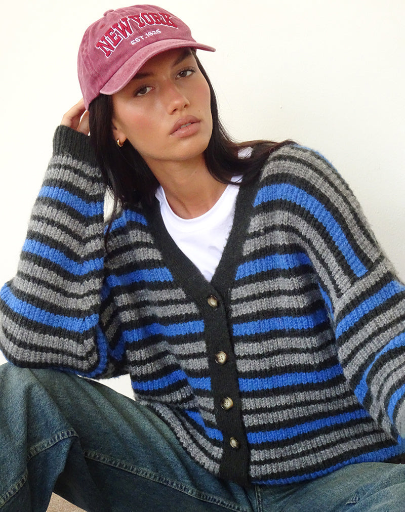 Immagine del cardigan Uriela a righe grigio chiaro e blu
