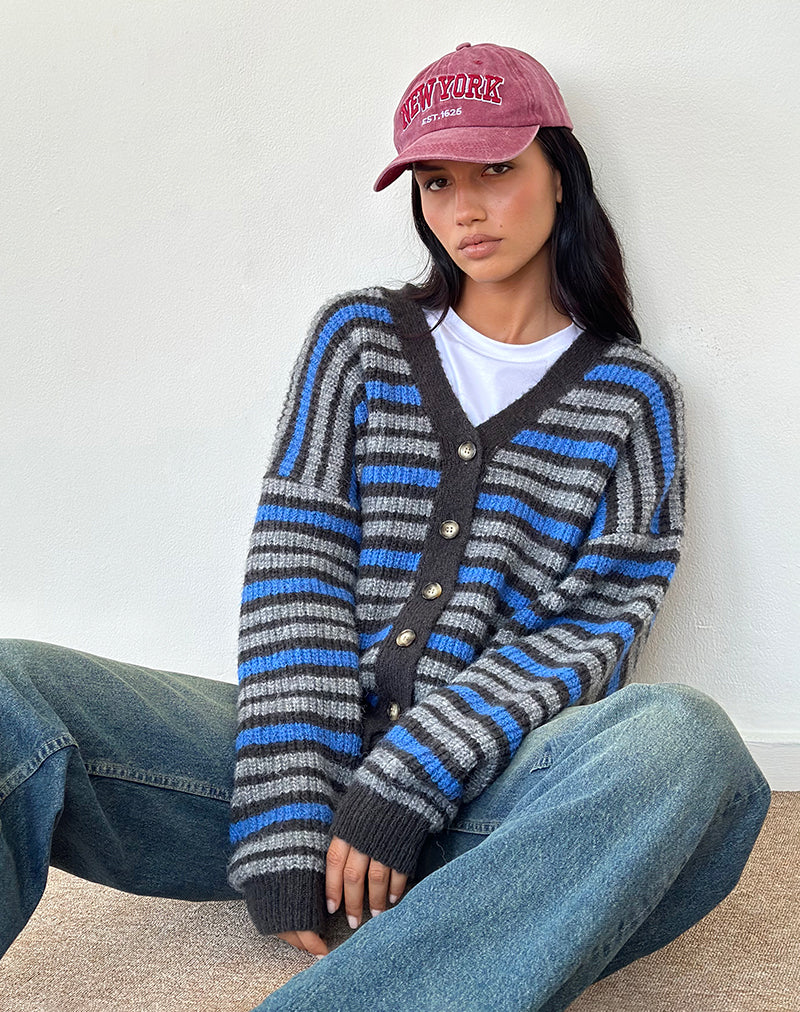 Cardigan Uriela a righe grigio chiaro e grigio blu