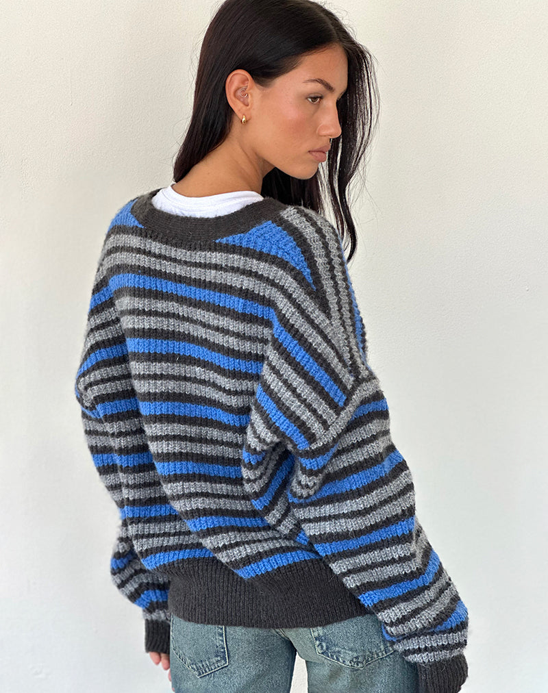 Immagine del cardigan Uriela a righe grigio chiaro e blu