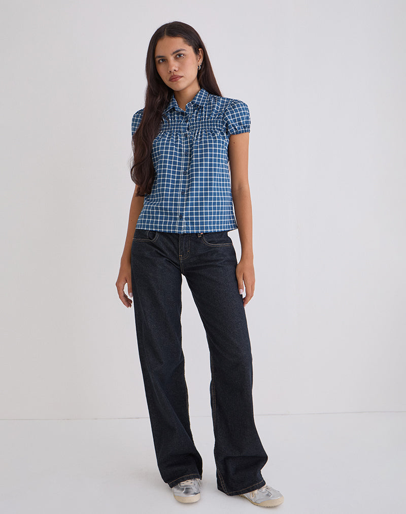 Ulsan - Camicia aderente in popeline tartan blu