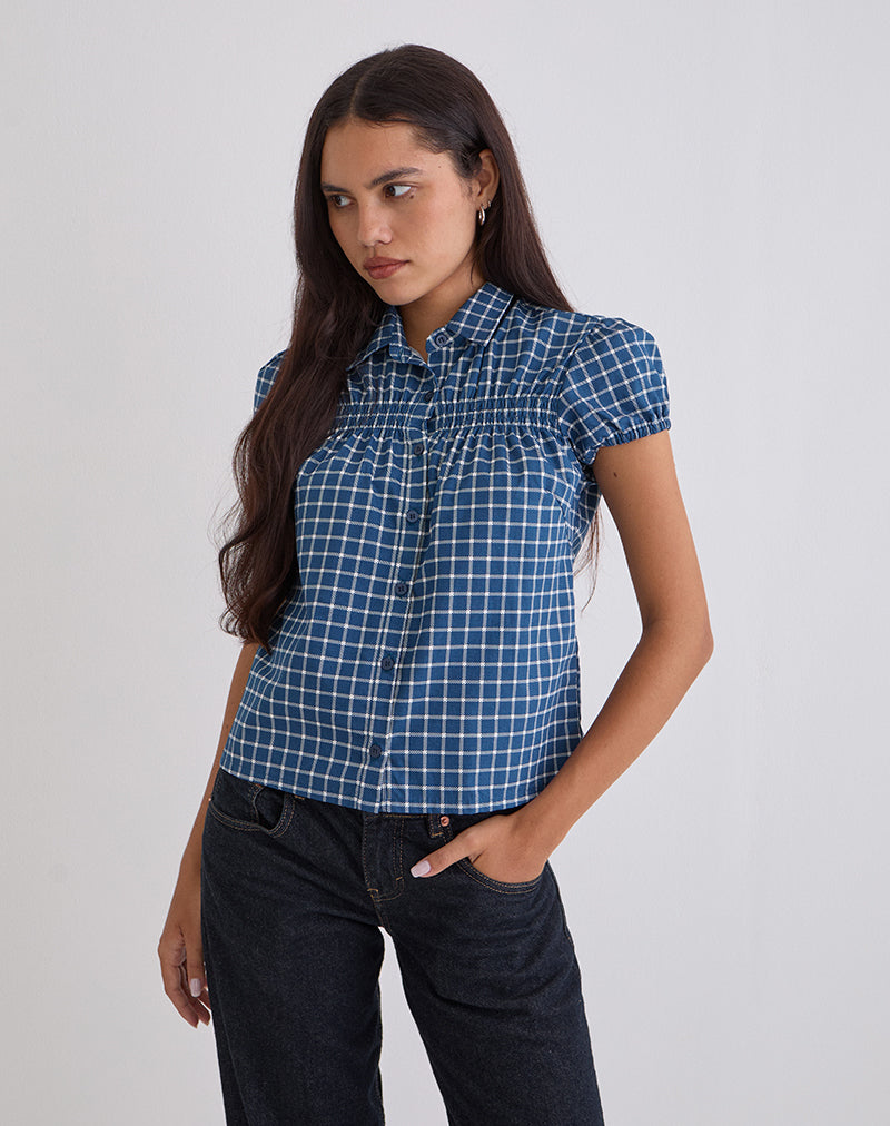 Ulsan - Camicia aderente in popeline tartan blu