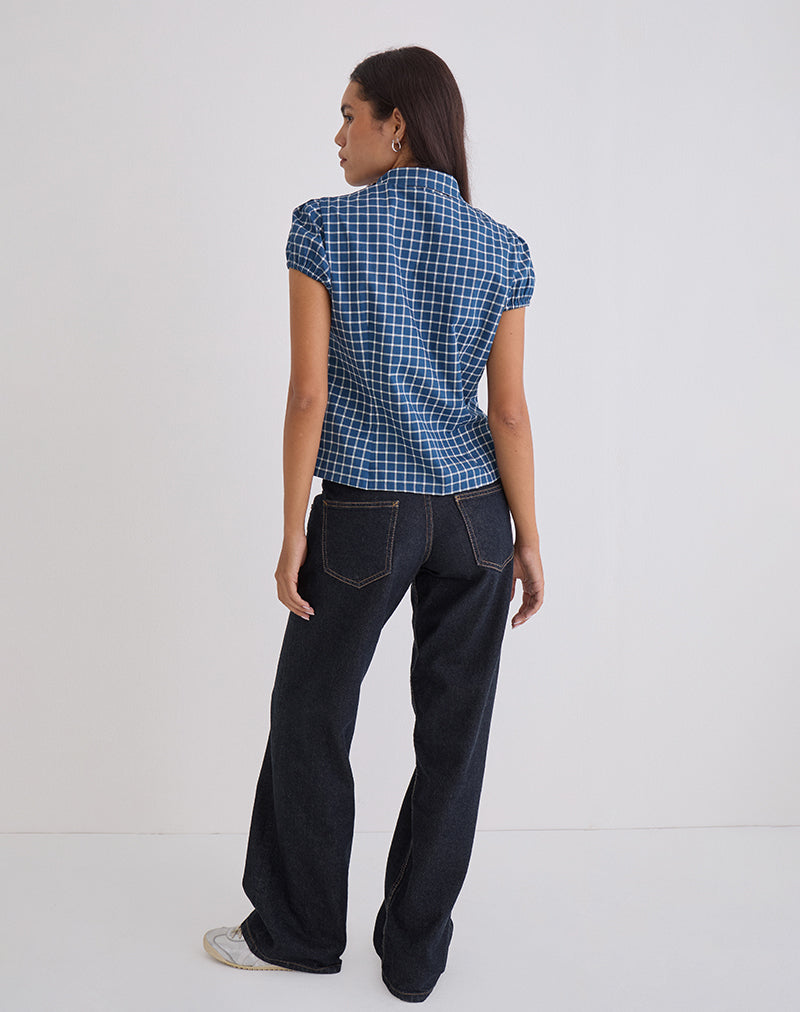 Immagine di Ulsan - Camicia aderente in popeline tartan marino