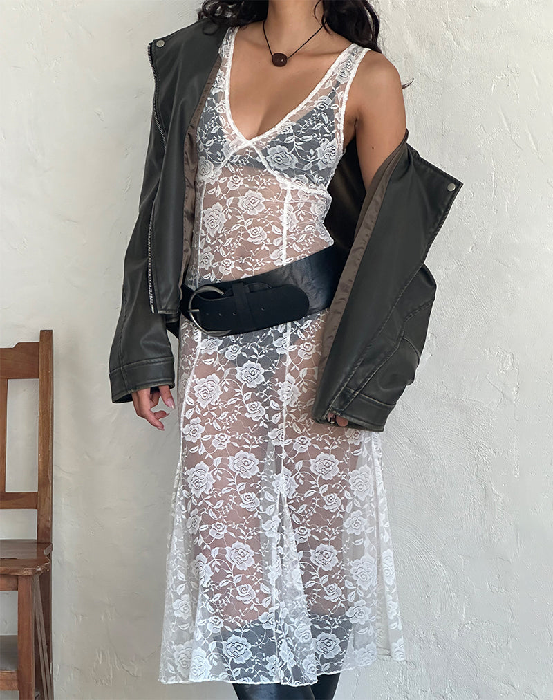 Immagine di Valea Vestito midi sfoderato in pizzo avorio Big Rose