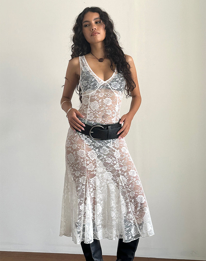 Immagine di Valea Vestito midi sfoderato in pizzo avorio Big Rose