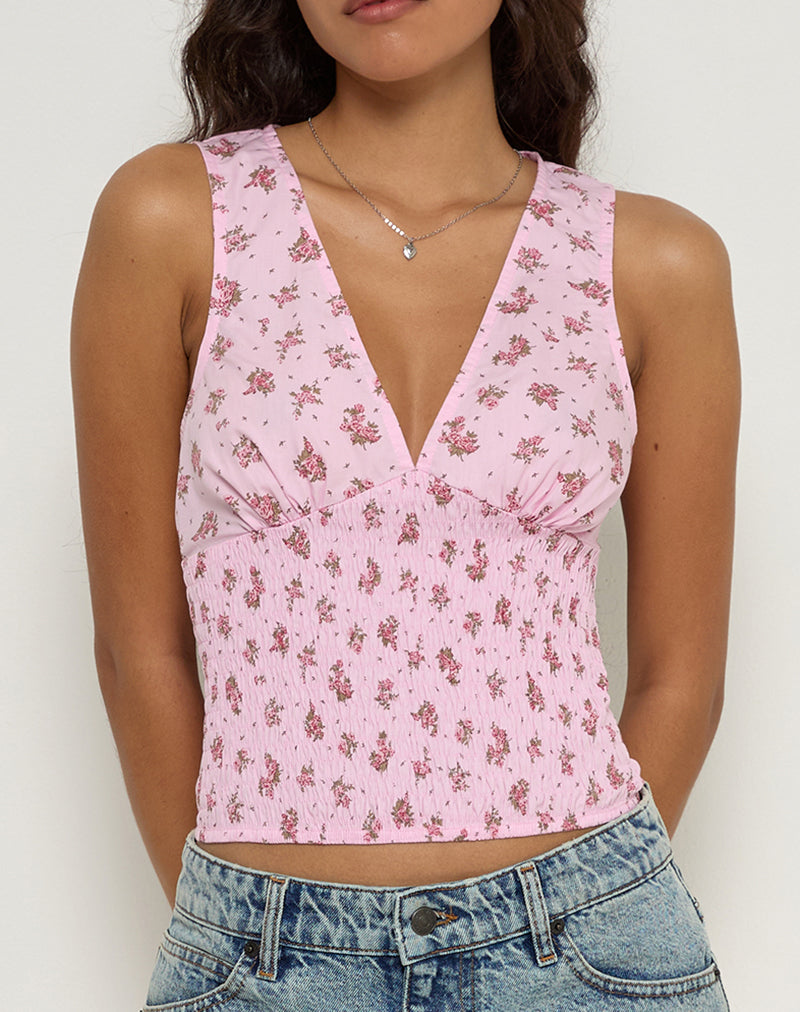 Immagine di Valisa Plunge Top in Floral Romance Pink