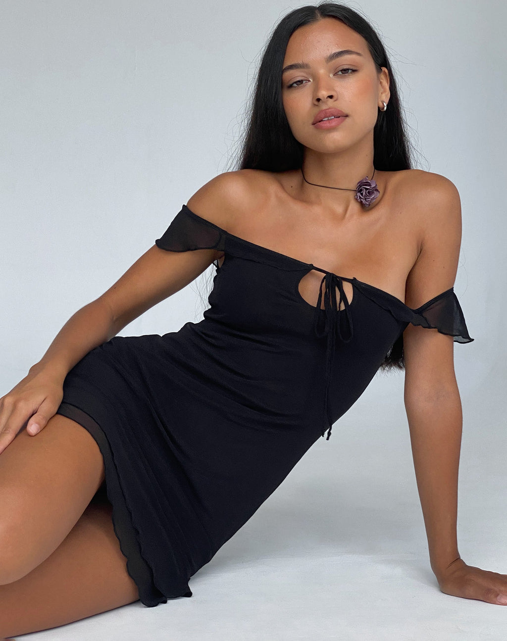Mini abito Valory Bardot in maglia nera