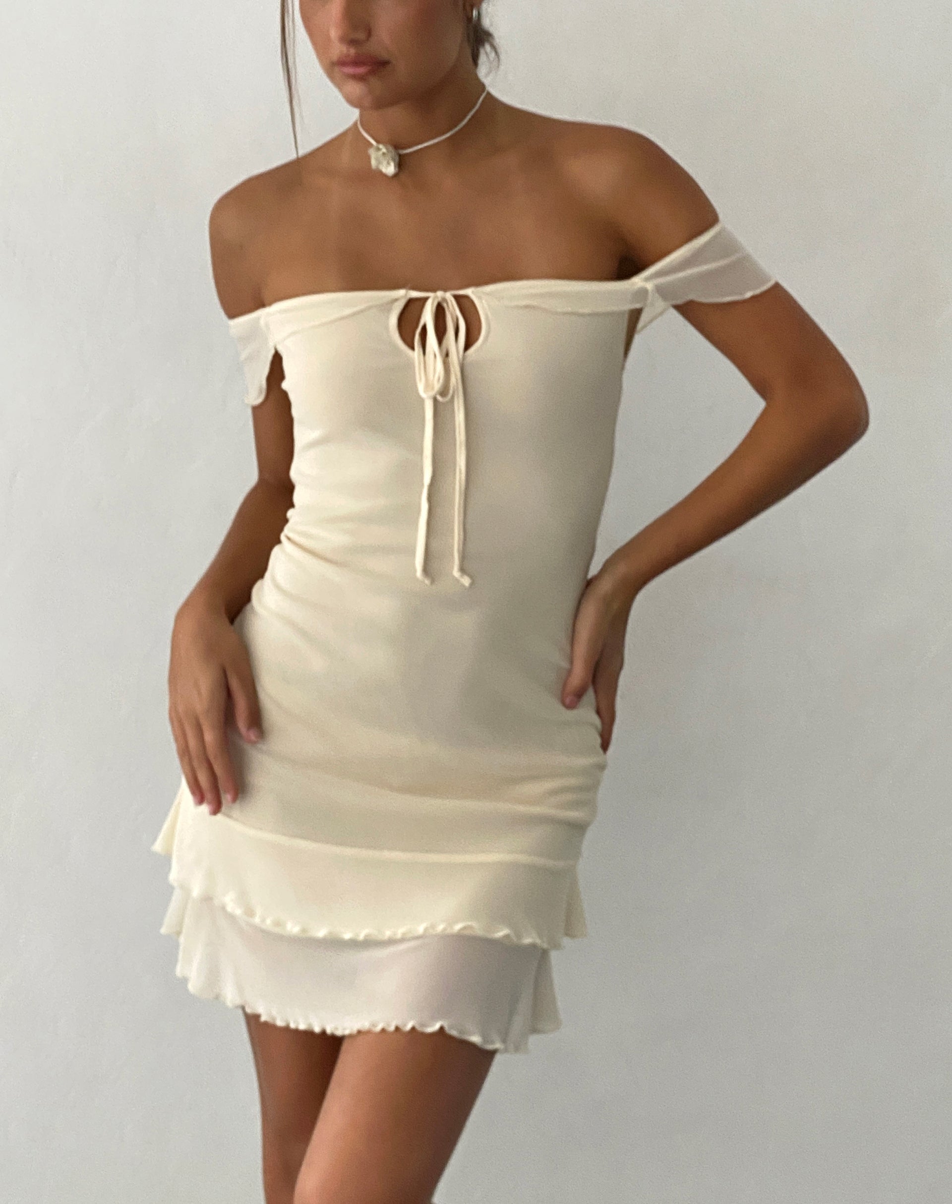 Immagine di Valory, mini abito Bardot in maglia avorio