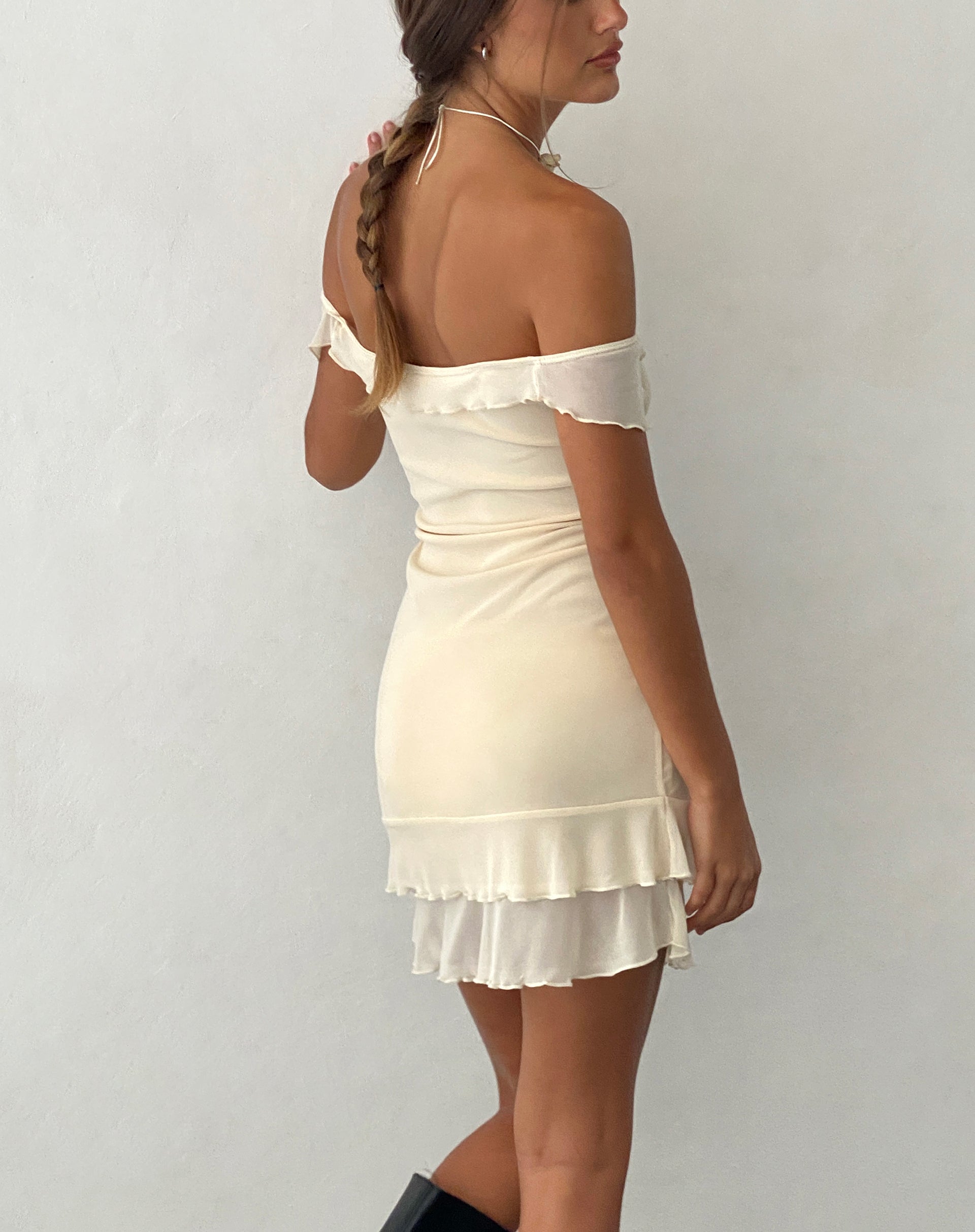 Immagine di Valory, mini abito Bardot in maglia avorio