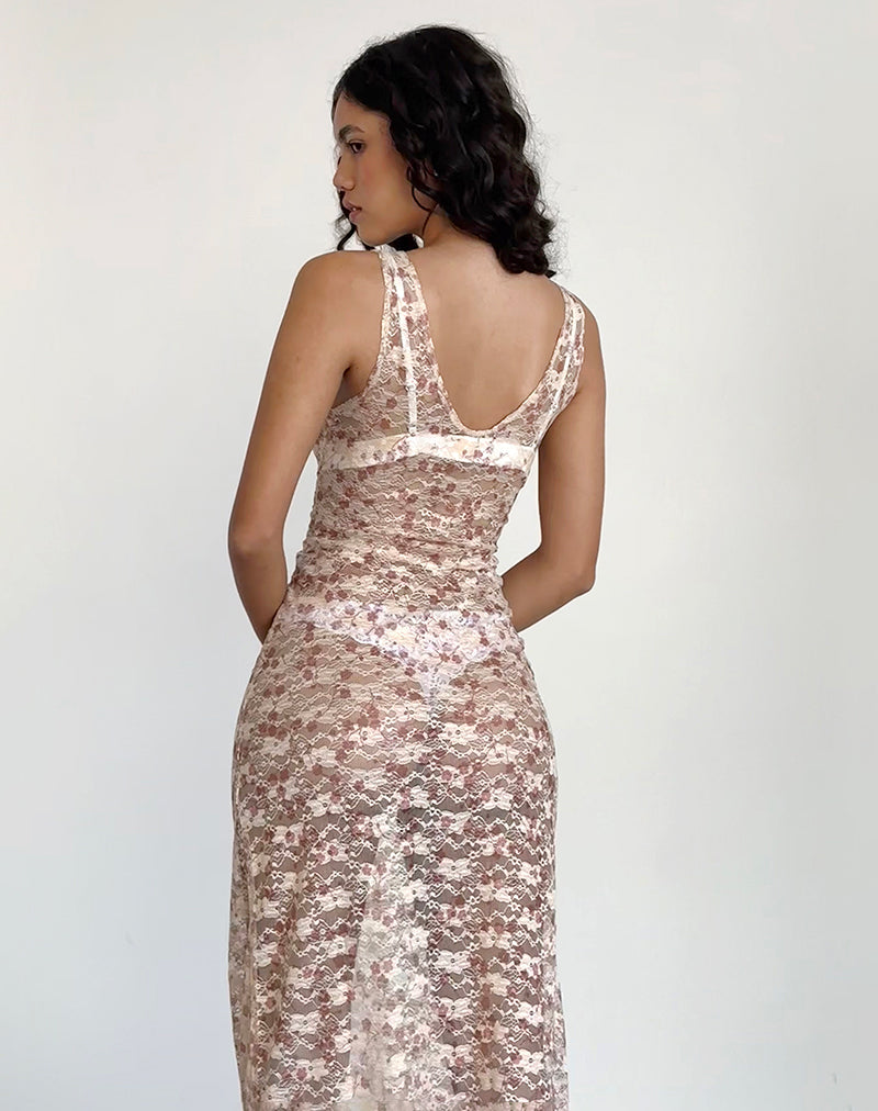 Maxi abito Valtheni in pizzo rosa petalo chic