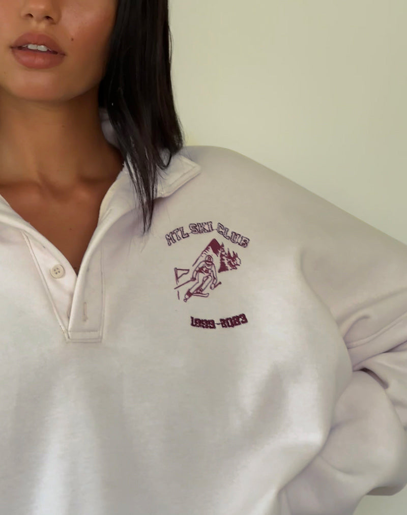 Maglia Varsity in bianco invernale con ricamo sci club bordeaux