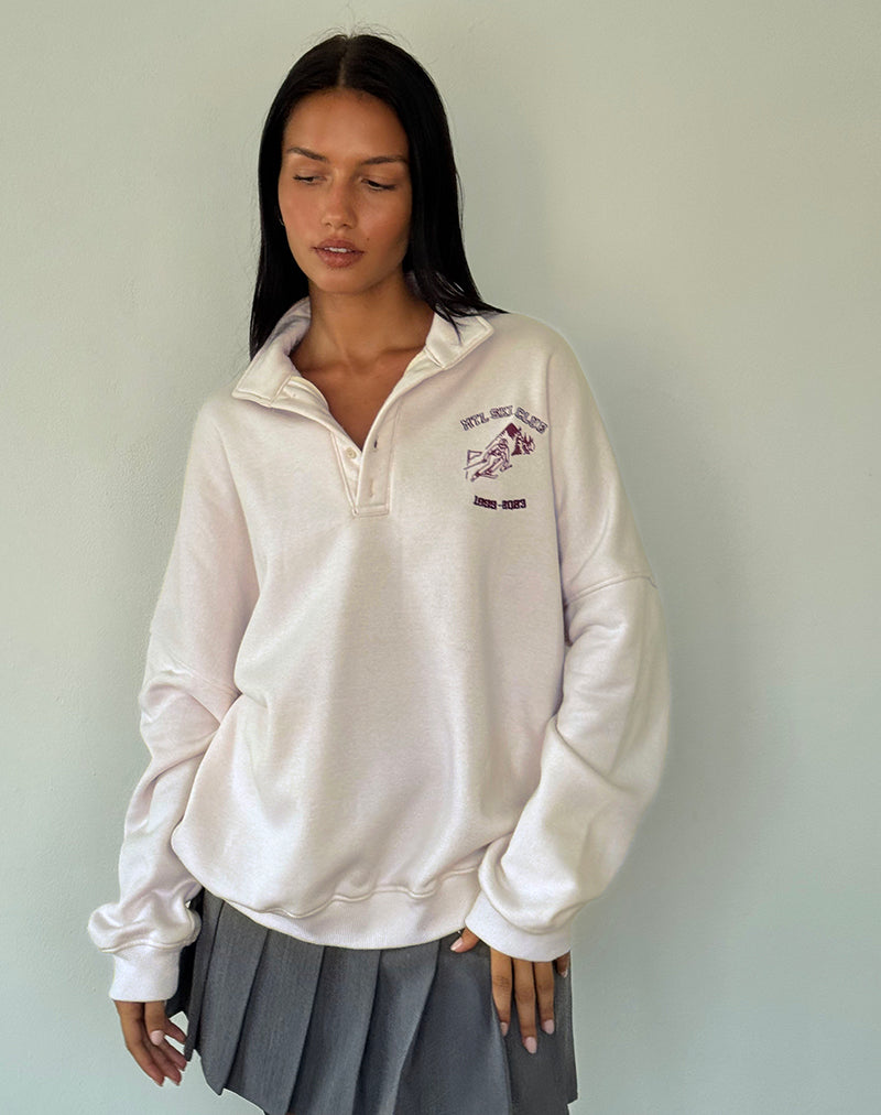 Maglia Varsity in bianco invernale con ricamo sci club bordeaux