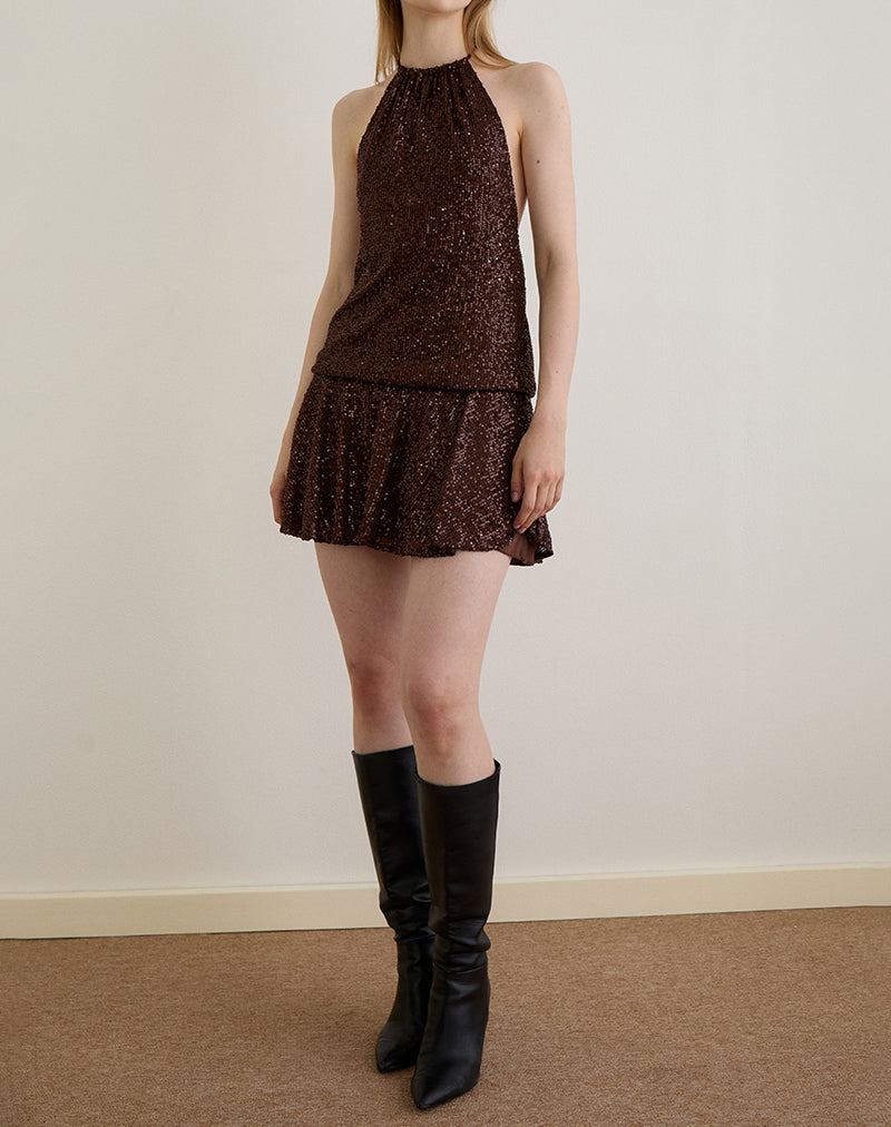 Immagine di Veloria Mini Dress in Drape Sequin Brown