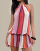 Immagine di Veloria Mini abito a collo alto in chiffon rosa dipinto a righe