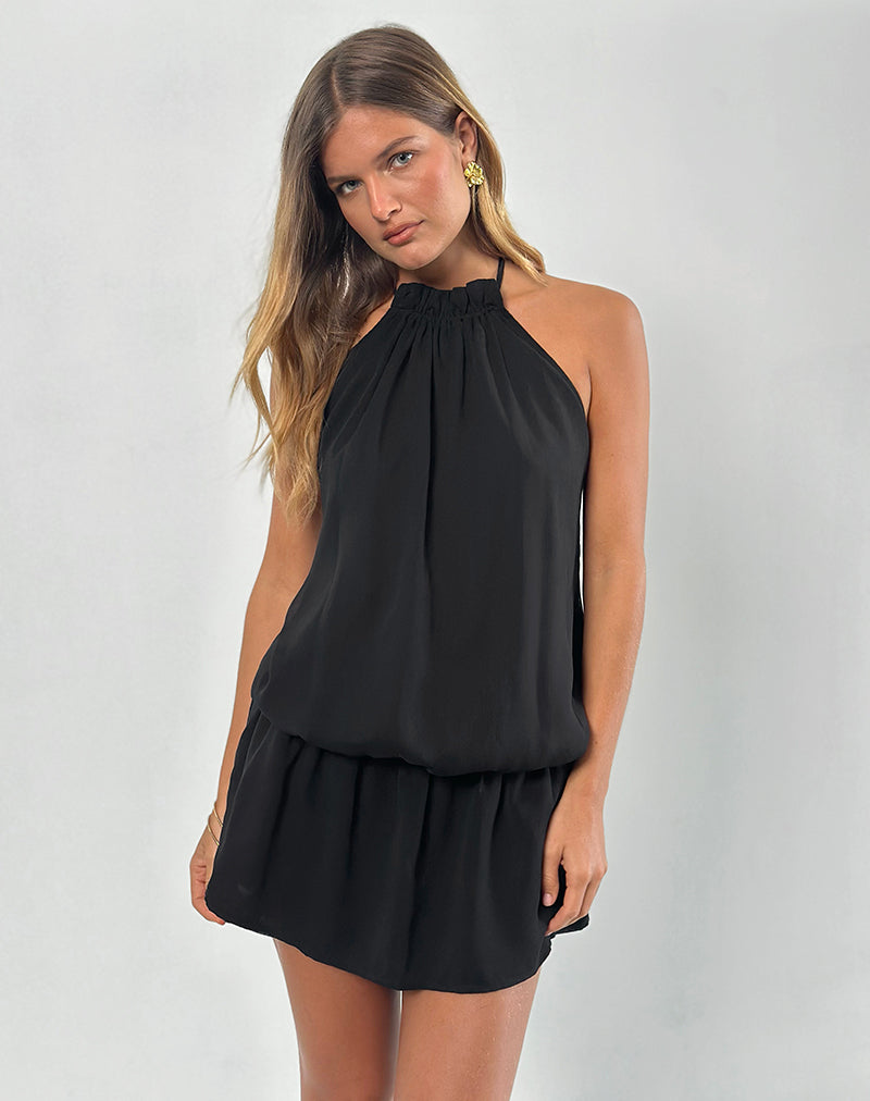 Immagine di Veloria Mini abito in chiffon nero con fodera, con scollo a mezzaluna