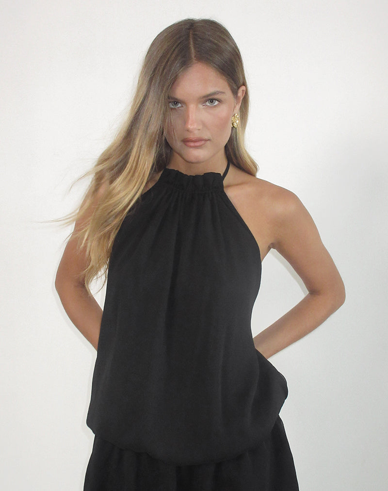 Immagine di Veloria Mini abito in chiffon nero con fodera, con scollo a mezzaluna