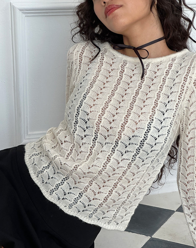 Immagine di Venia - Top in maglia a maniche lunghe in crema di betulla