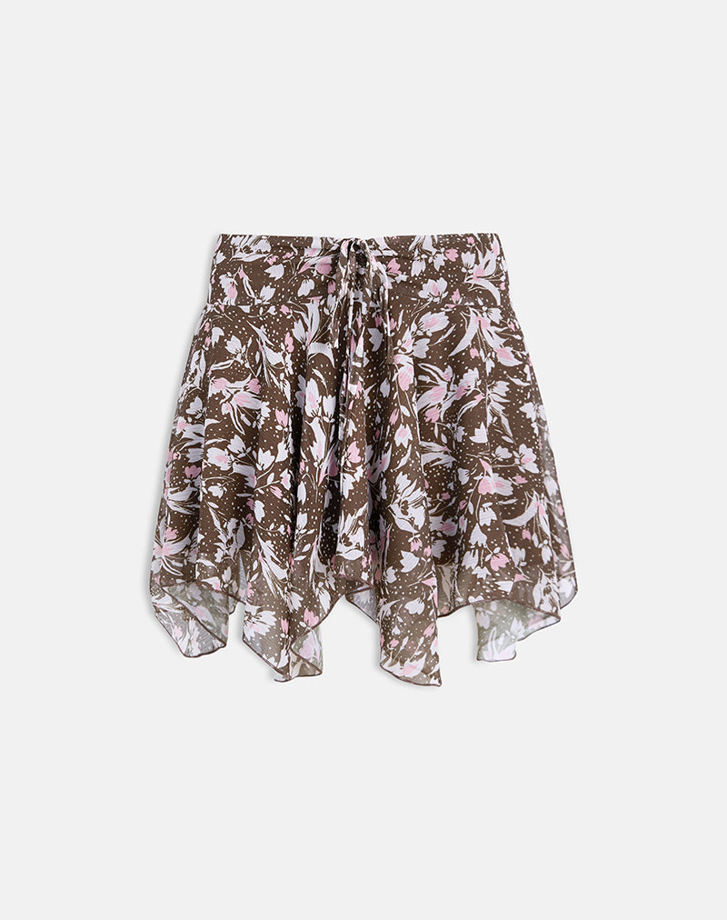 Immagine di Veny Minigonna in chiffon marrone e rosa a fiori polka