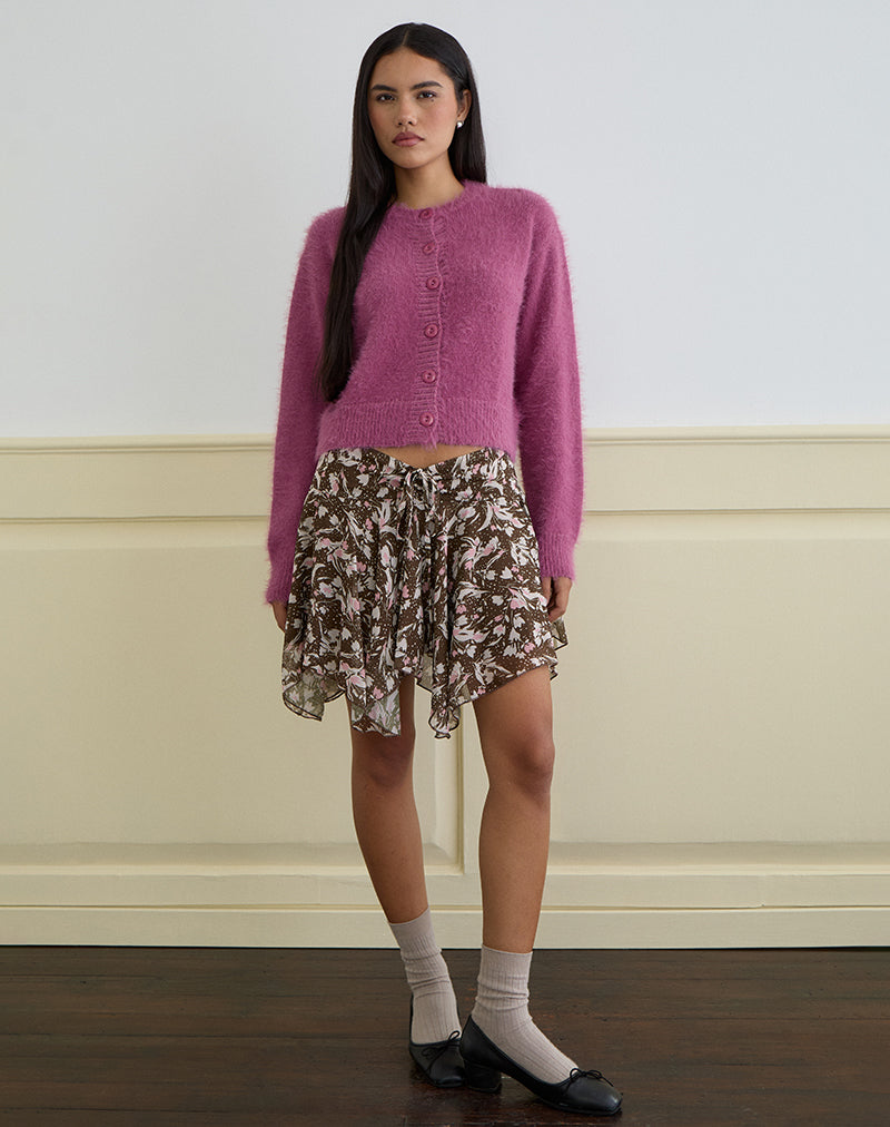 Immagine di Veny Minigonna in chiffon marrone e rosa a fiori polka